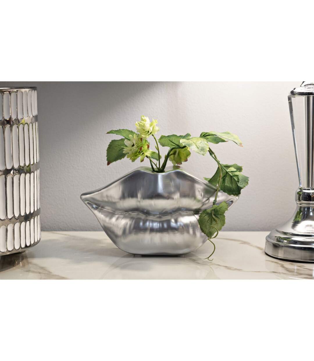 Vase Déco en Résine Mouth 23cm Argent-5