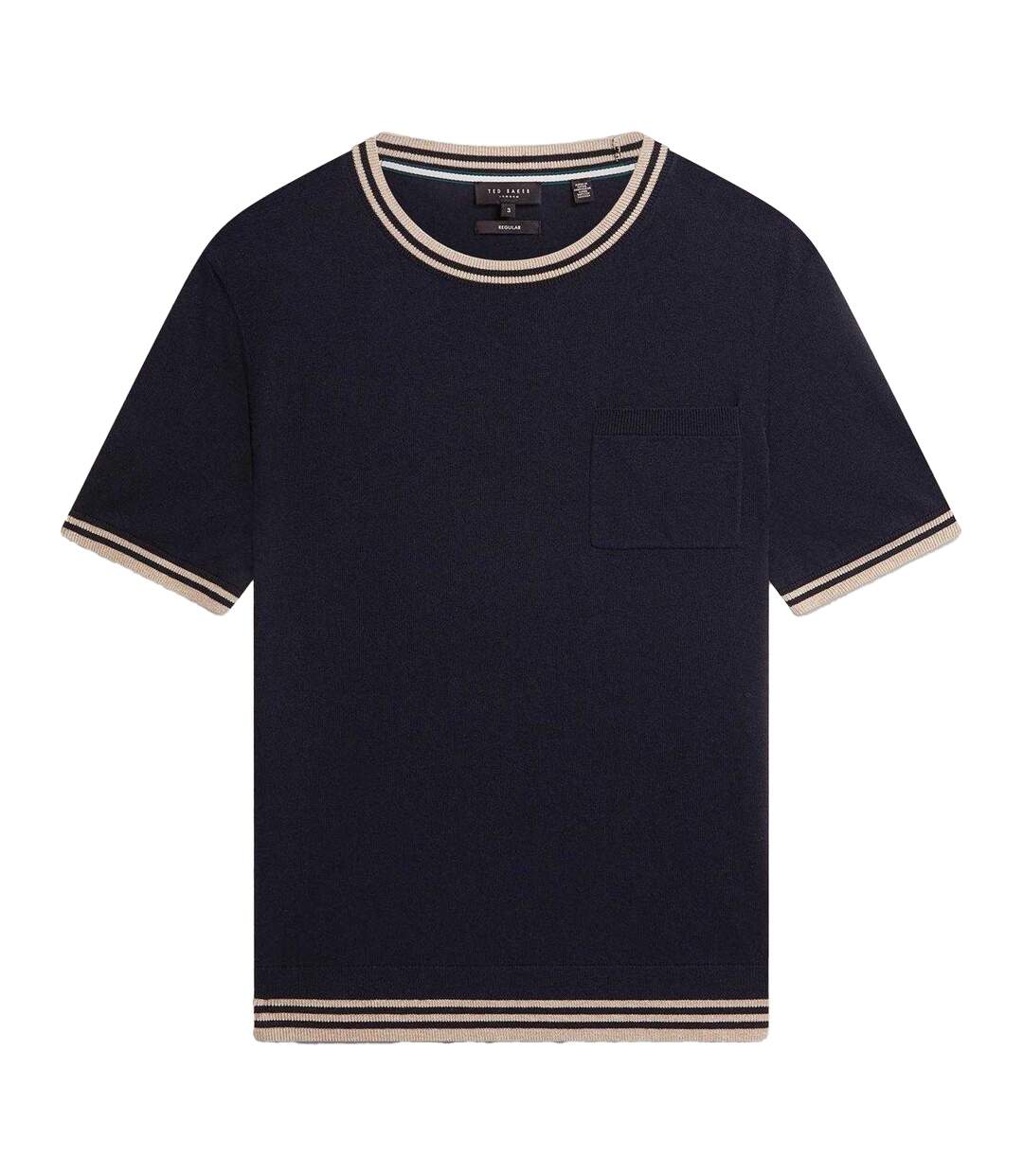 Mens Tipped Merino Wool Pocket Regular T-shirt Navy Ted Baker-2