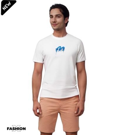 T-Shirt Manches Courtes -  Homme - Col Rond - Couleur  Blanc