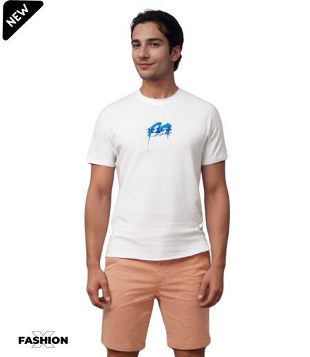 T-Shirt Manches Courtes -  Homme - Col Rond - Couleur  Blanc