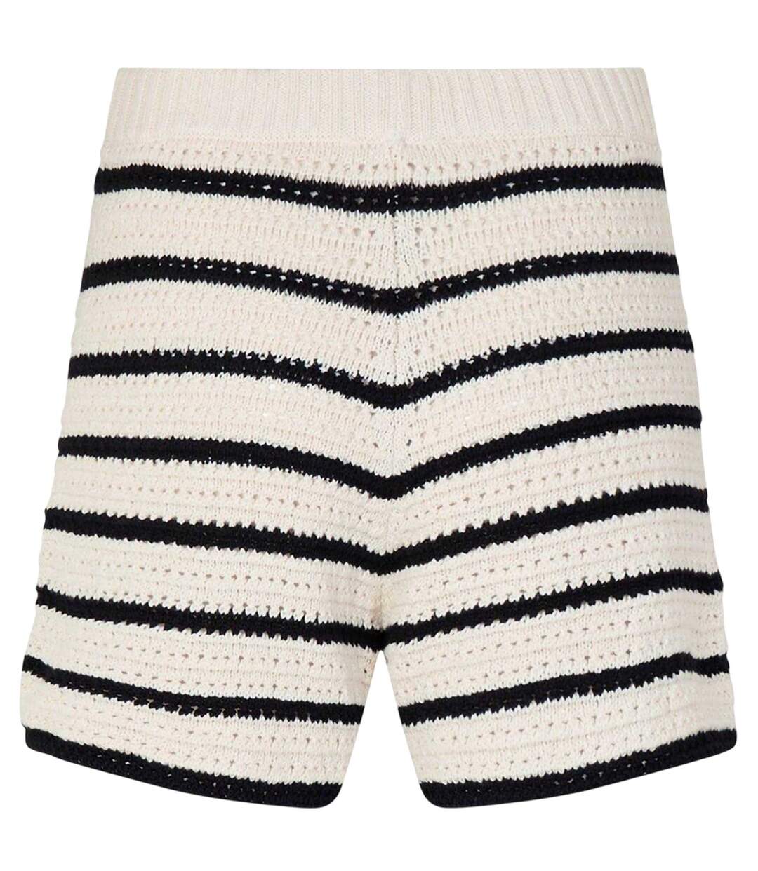 Womens/ladies Heinke Crochet Stripe Shorts Black Off White Edited-3