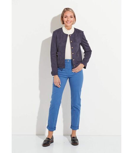 Veste sans col boutonnée courte marine