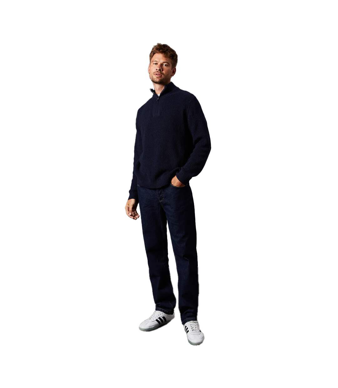 Mens ribbed cotton blend half zip jumper navy Burton-3