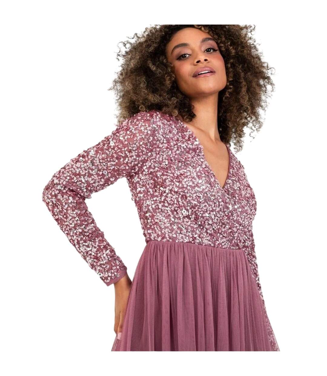 Robe Portefeuille Manches Longues Femme Rose Deluxe-3