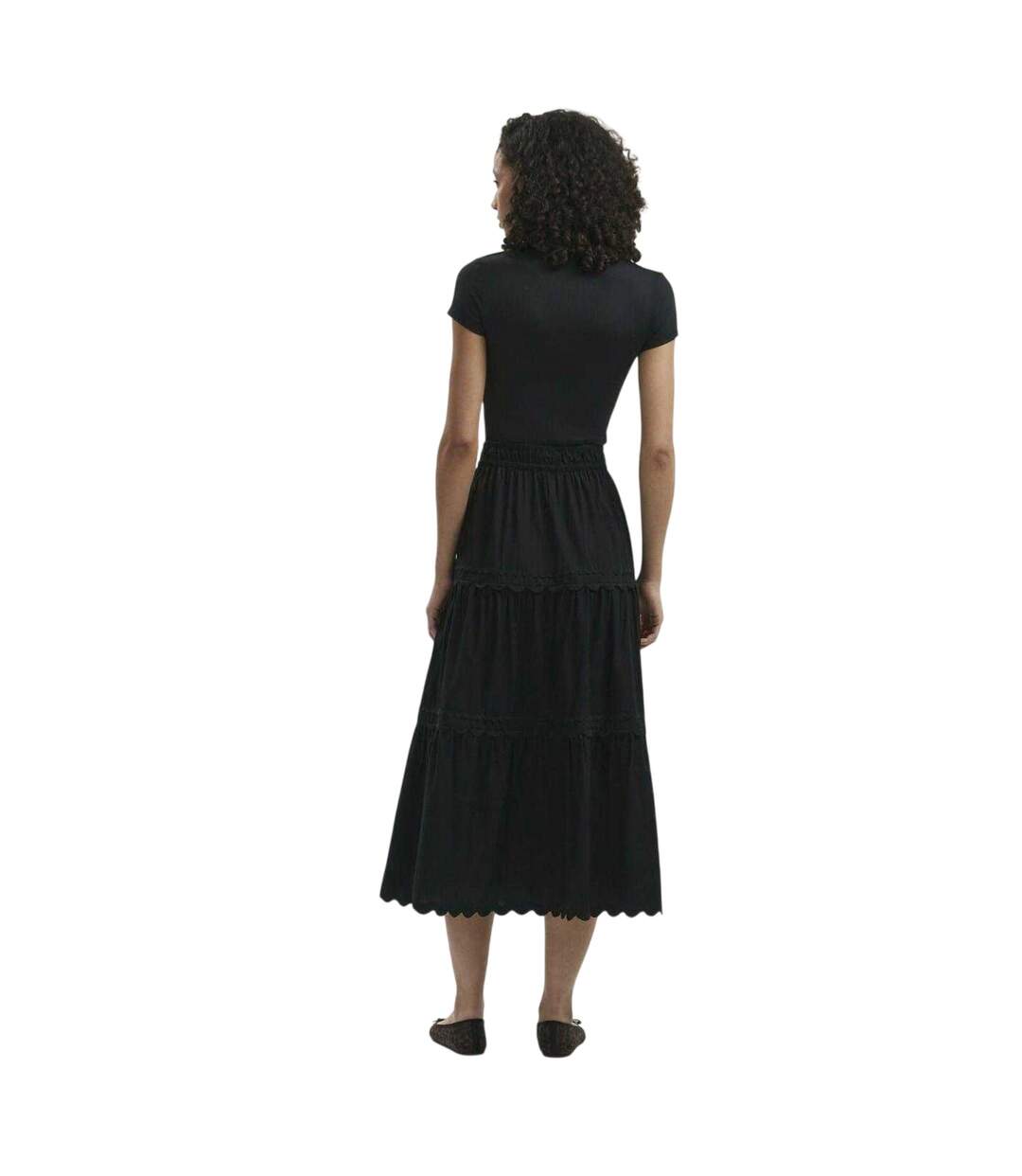 Womens/ladies Tiered Cotton Poplin Maxi Skirt Black Finery-2
