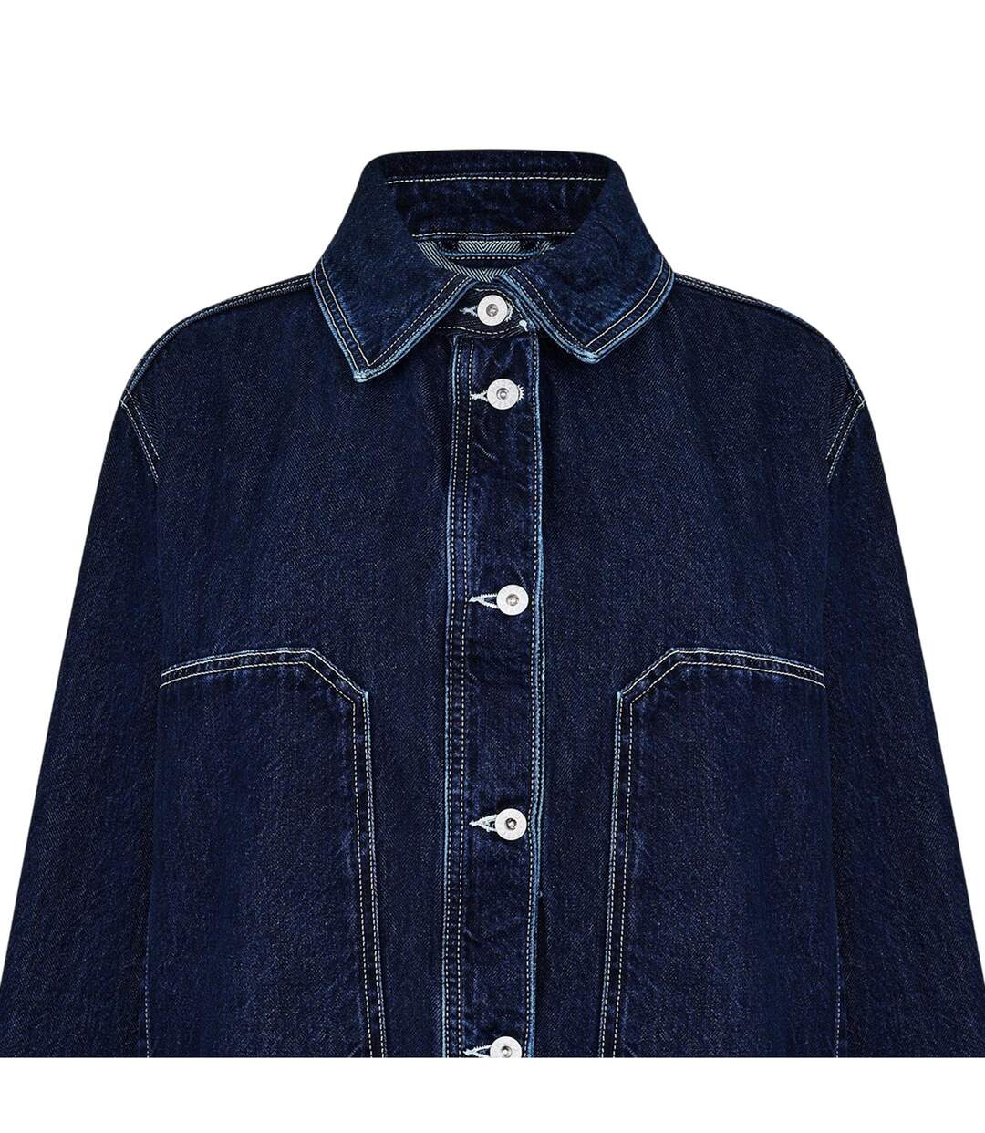 Womens/ladies Longline Denim Jacket Navy Faded Hugo-4