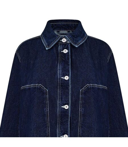 Womens/ladies Longline Denim Jacket Navy Faded Hugo