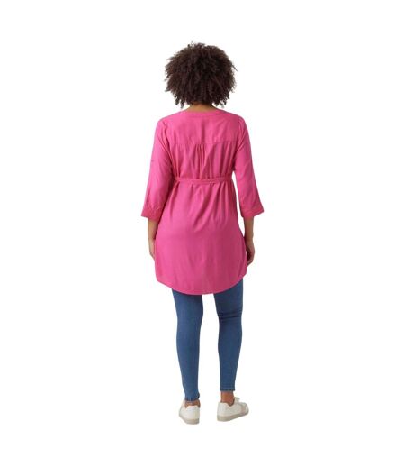 Womens/ladies Regular 3/4 Sleeve Tunic Dress Fuchsia Purple Mamalicious