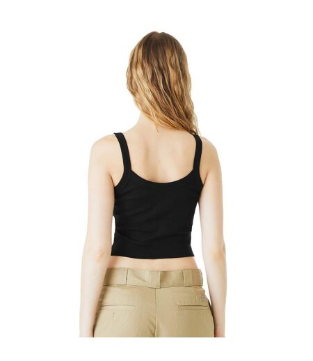Womens/ladies plain micro-rib spaghetti strap tank top solid black Bella + Canvas