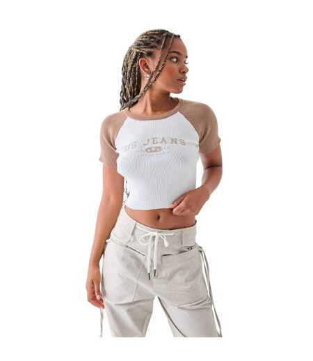 T-shirt Court Motif/style Tricoté Femme Blanc Daisy Street