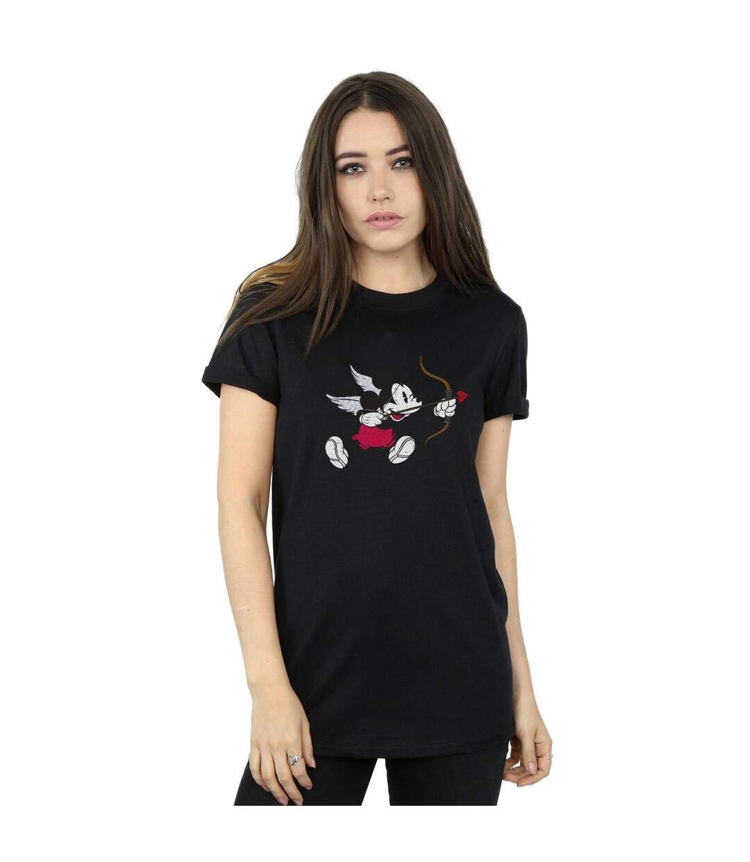 Disney Femme/Les femmes Mickey Mouse Love Cherub - T-shirt boyfriend en coton (Noir) - UTBI37088-2