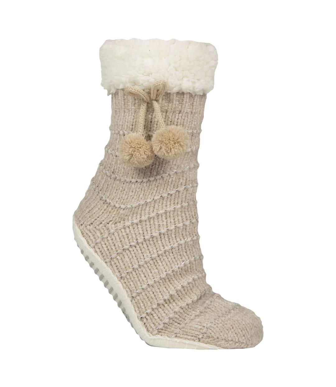 1 Pair Ladies Chenille Slipper Socks with Moccasin Sole - Soft Cosy Comfort-1