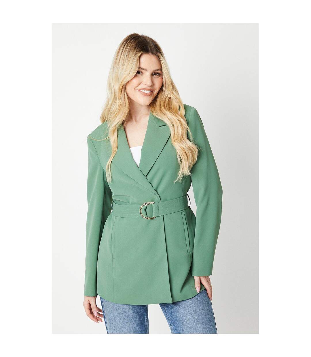 Womens/ladies d-ring double breasted coat green Dorothy Perkins-1