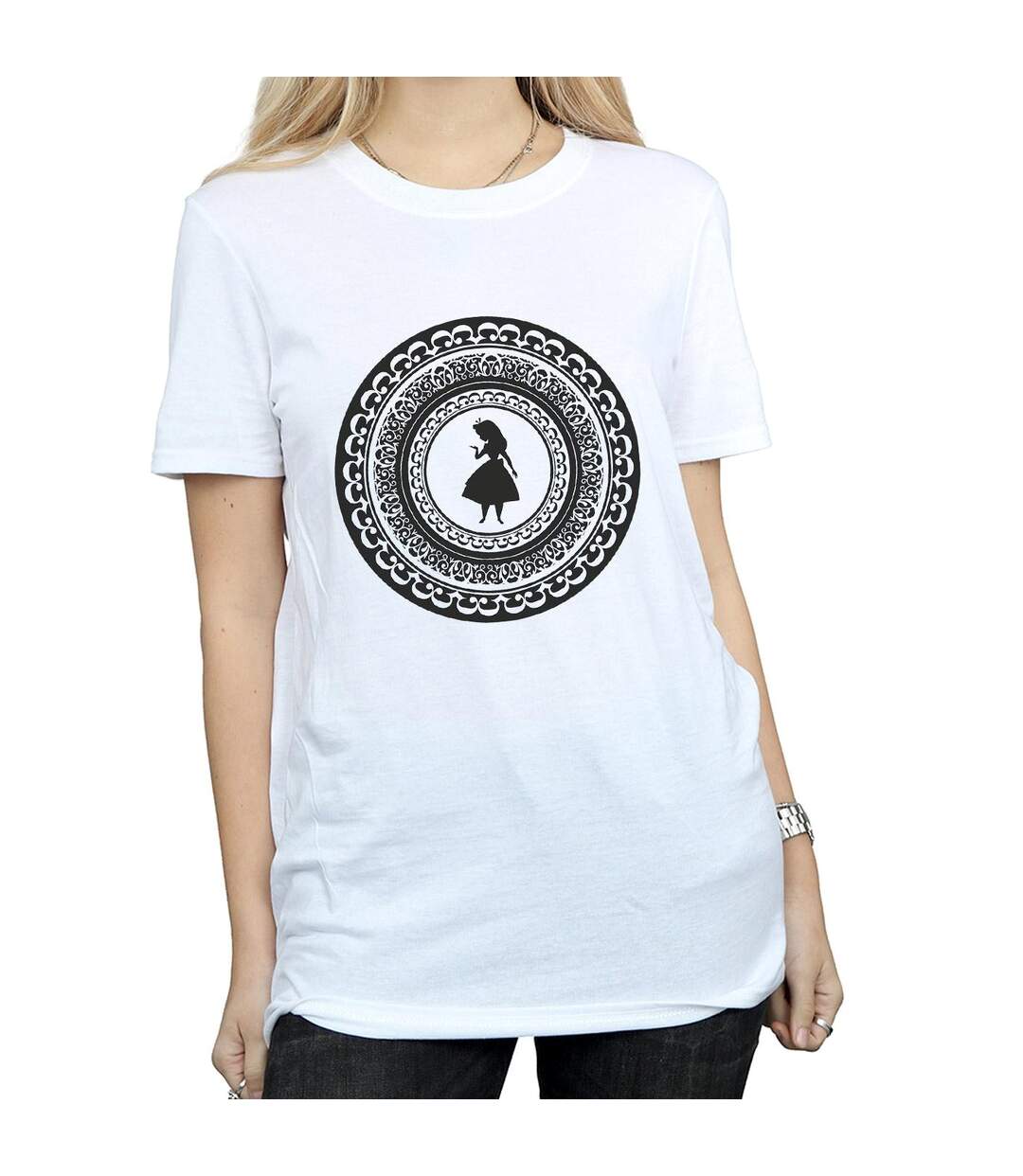 Disney Womens/Ladies Alice In Wonderland Circle Cotton Boyfriend T-Shirt (Blanc) - UTBI8543-3