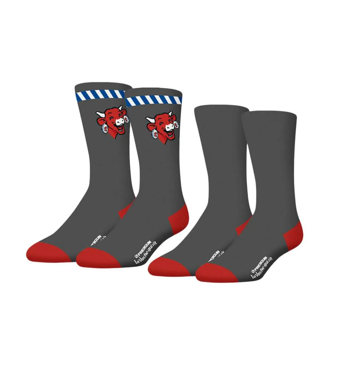 x2 paires de chaussettes rouge/gris freegun la vache qui rit-1