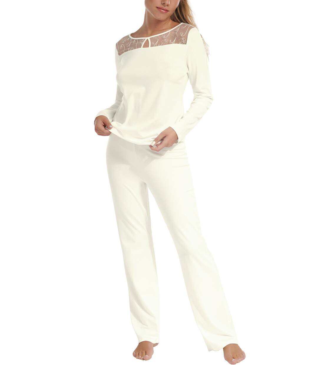 Pyjama tenue d'intérieur pantalon top manches longues Liv Mariage Lisca-1