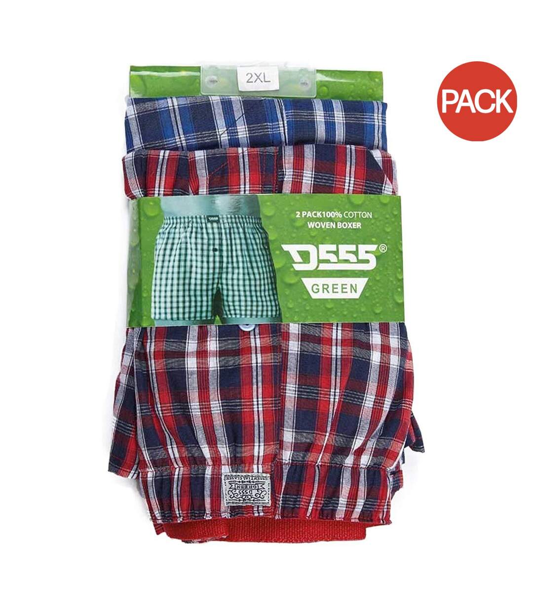 Duke Mens Plaid D555 Kingsize Woven Boxer Shorts (2 Pairs) (Navy Blue/Red)