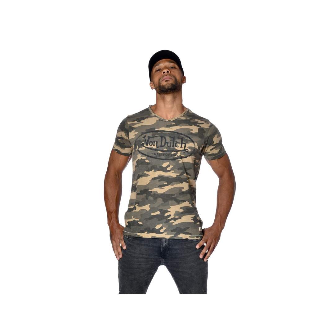 T-shirt homme col V slim fit Camouflage Ron Vondutch-1