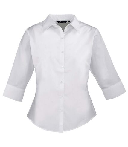 Premier 3/4 Sleeve Poplin Blouse / Plain Work Shirt (White) - UTRW1093