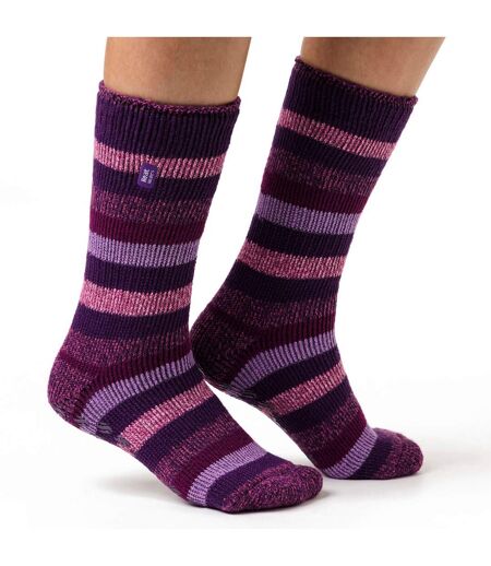 Ladies Striped Non Skid Thermal Slipper Socks with Grips