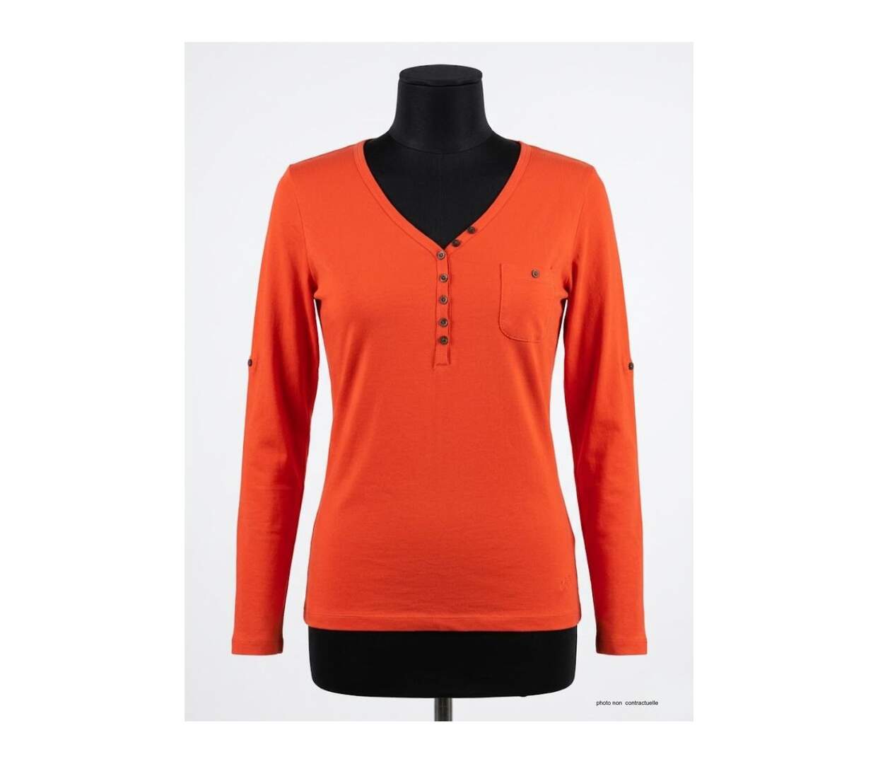 Tee-shirt MAYFLOWER NATALI1 orange à col V boutonné : l'énergie du pur coton-3