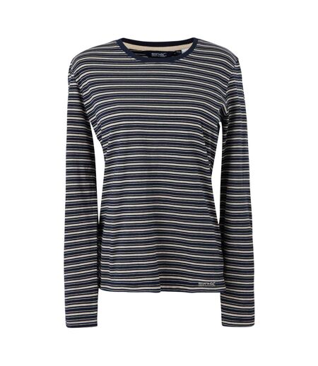 T-shirt Manches Longues Motif/style À Rayures Federica Femme Bleu Marine Vanille Clair Regatta