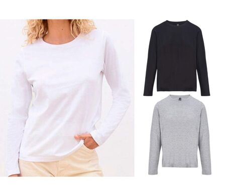 Lot 3 T-shirts manches longues FEMME - 04443 - noir gris et blanc