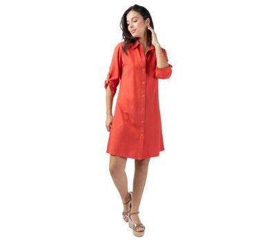 Robe chemise coupe courte CLAUDINE terracotta Coton Du Monde
