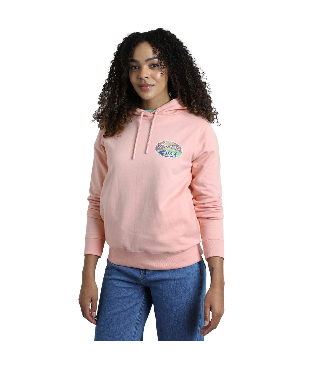 Womens/ladies kira back print pull over hoodie dusty rose Weird Fish-3