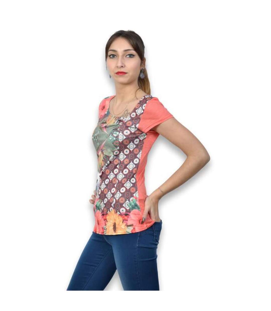 Tee shirt femme manches courtes multicouleur