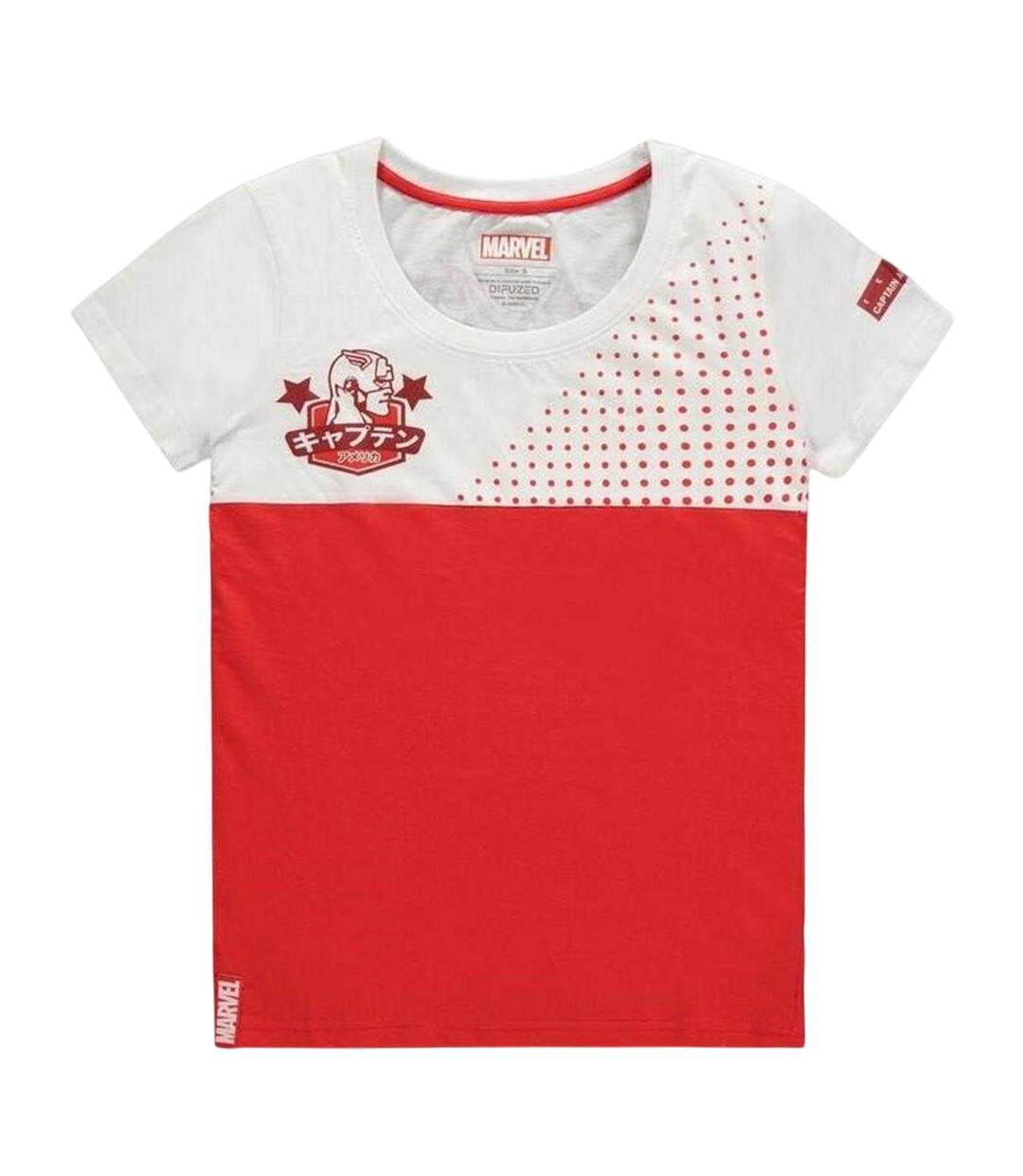 Womens/ladies Japanese T-shirt Red White Captain America-1