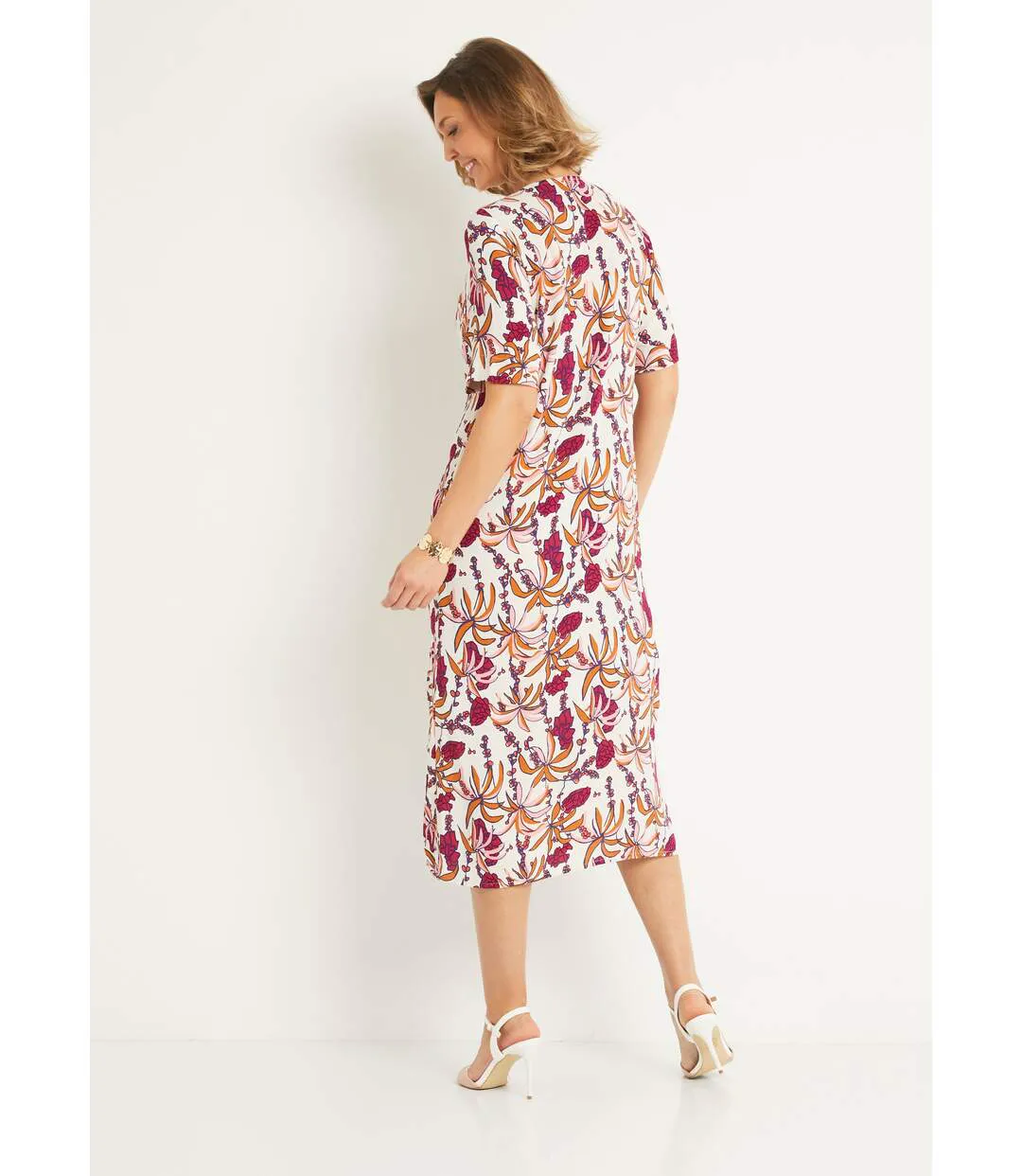 Robe longue plissée imprimée col V-2