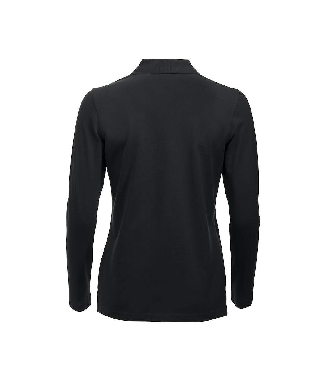 Womens/ladies Classic Marion Long-sleeved Polo Shirt Black Clique-2