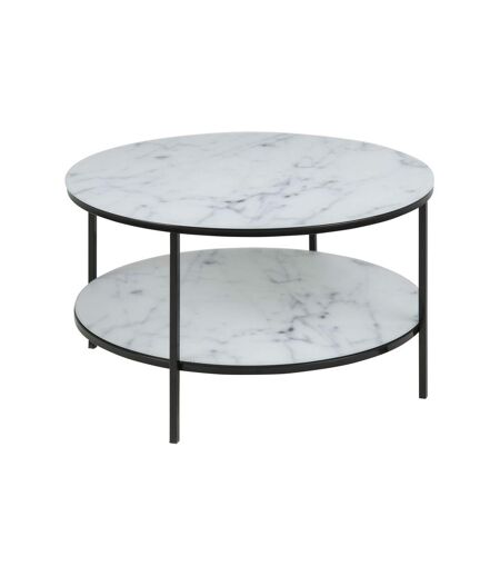 Table basse ronde effet marbre en verre et métal 2 niveaux - L.80 cm x H. 45 cm - Noir et blanc