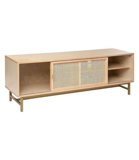Meuble TV 1 porte en bois et cannage RAYO - Beige