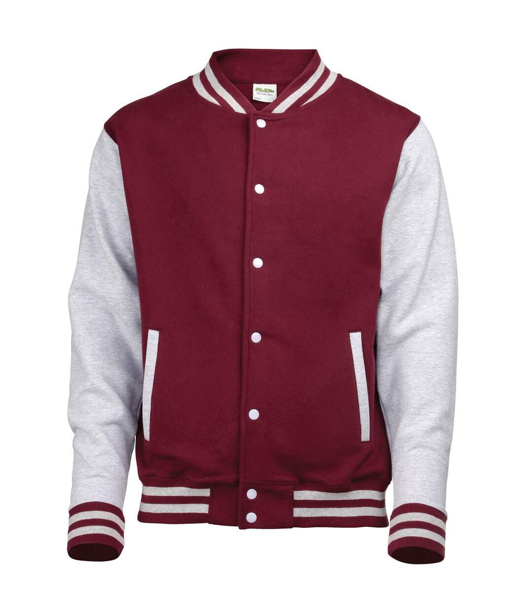 Unisex adult varsity jacket burgundy/heather grey Awdis