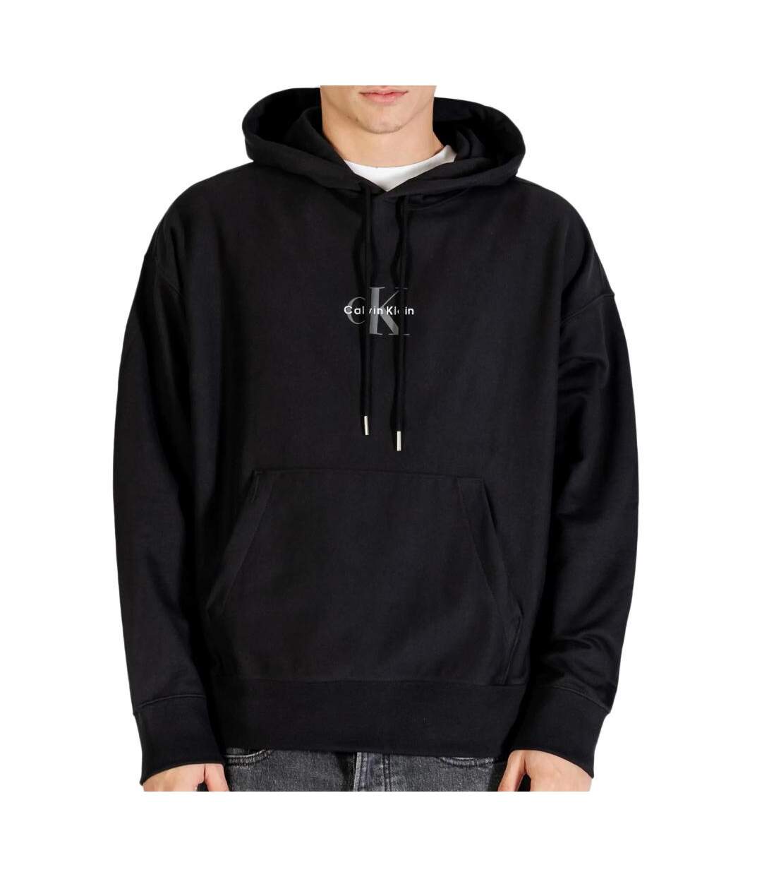 Sweat à capuche noir homme calvin klein jeans premiums-1