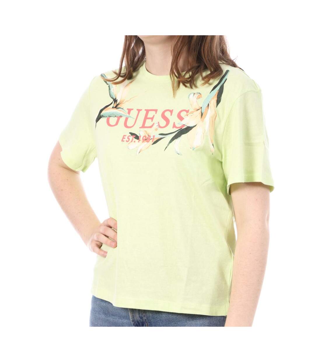 T-shirt Vert Femme Guess Kwiatowy - L-1