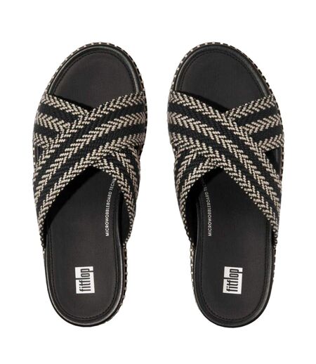 Womens/ladies Eloise Leather Wedge Sliders Black FitFlop