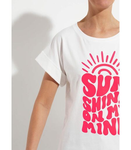 T-shirt col rond motif fluo Sunshine