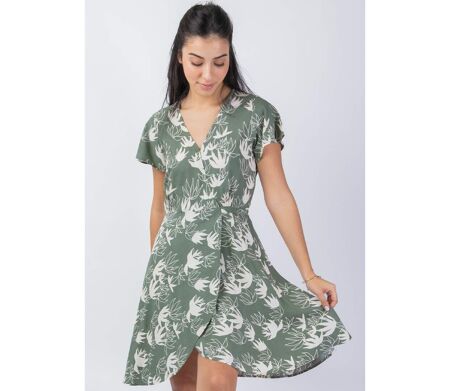 Robe courte encolure cache-cœur MARIKA motif fleur de lotus Coton Du Monde
