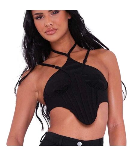 Womens/ladies Ribbed Corset Top Black Missy Empire