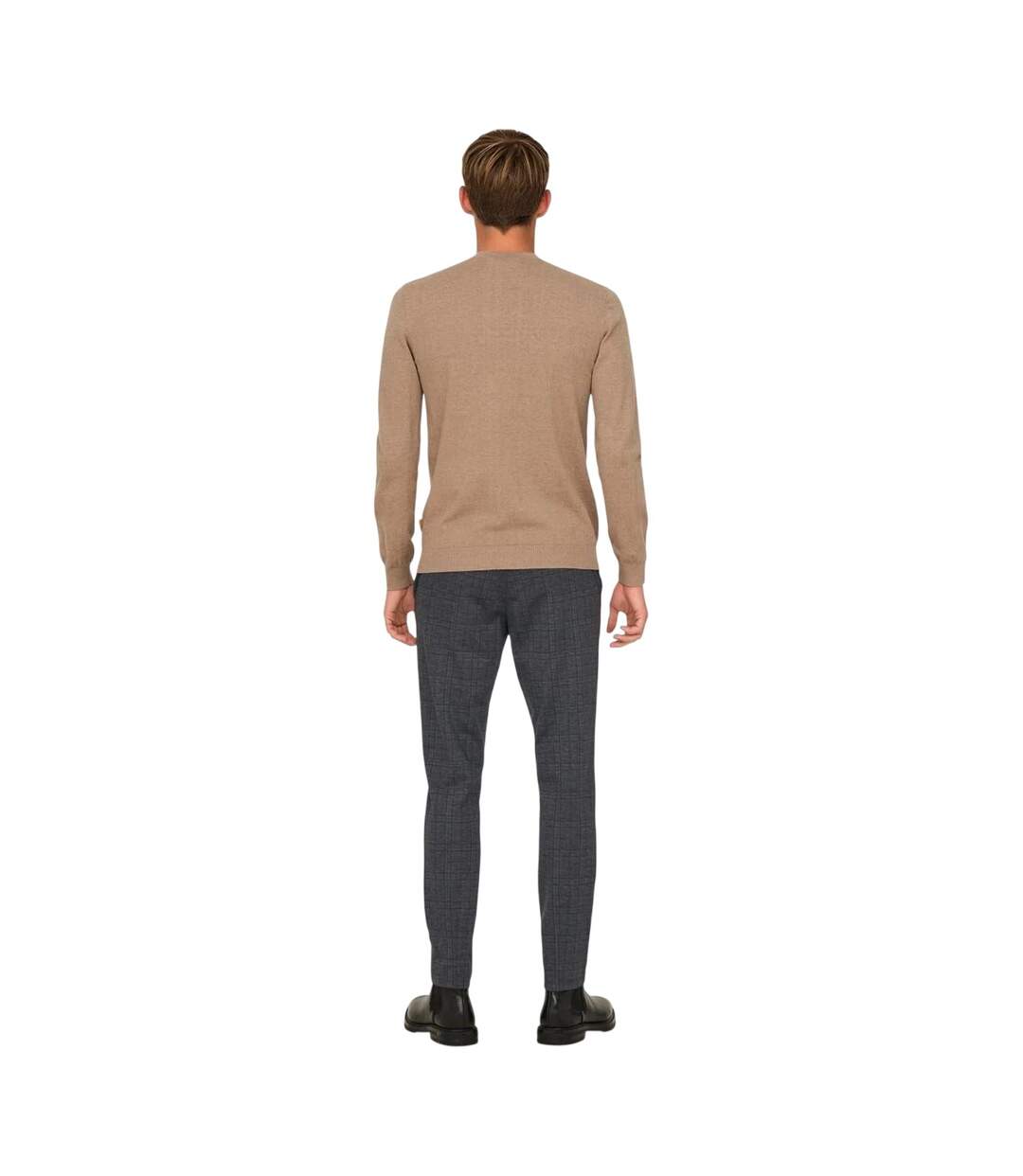 Mens Plaid Slim Chinos Grey Only-1