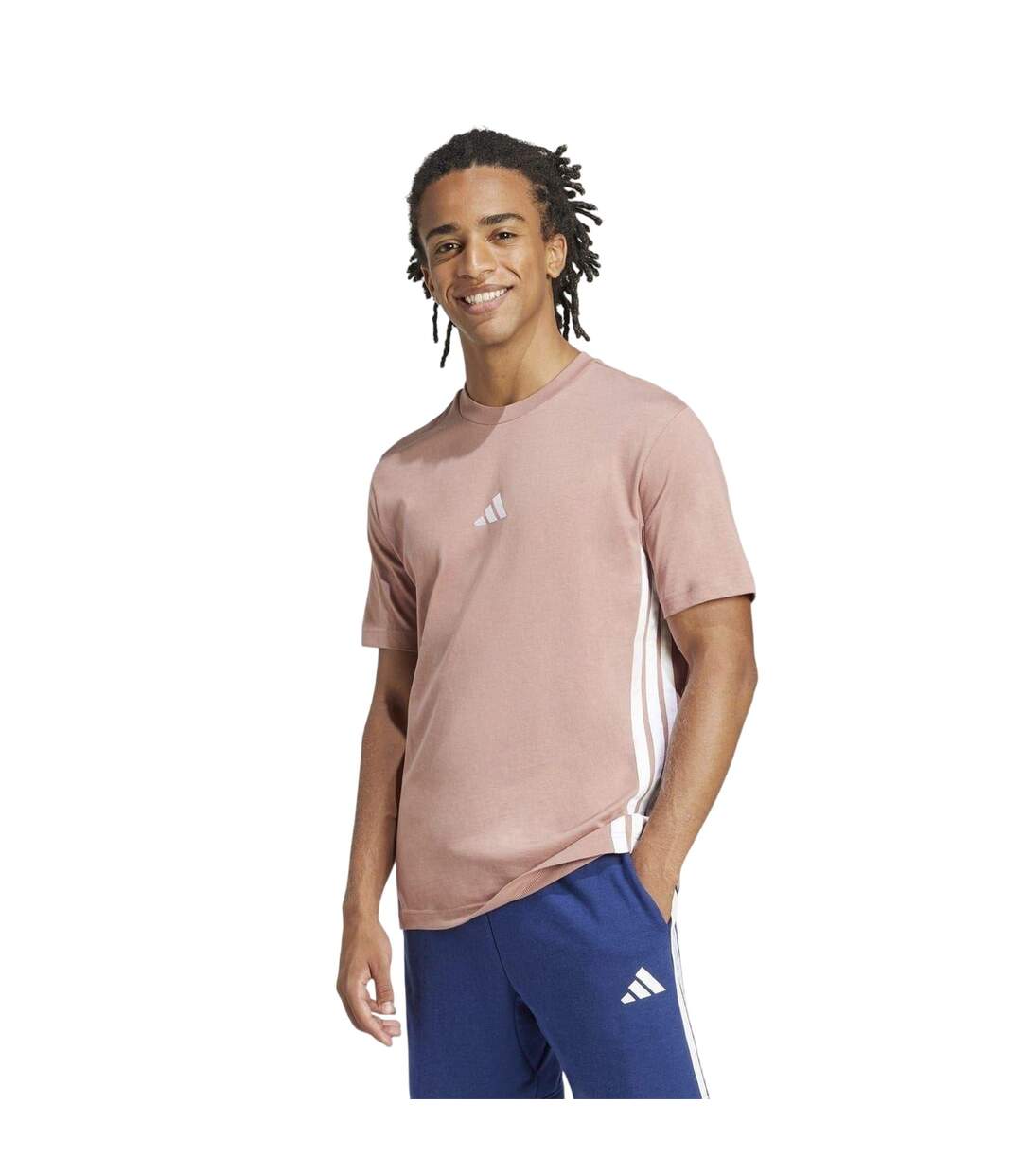 Mens Essential 3 Stripes Single Jersey T-shirt Clay White Adidas-4