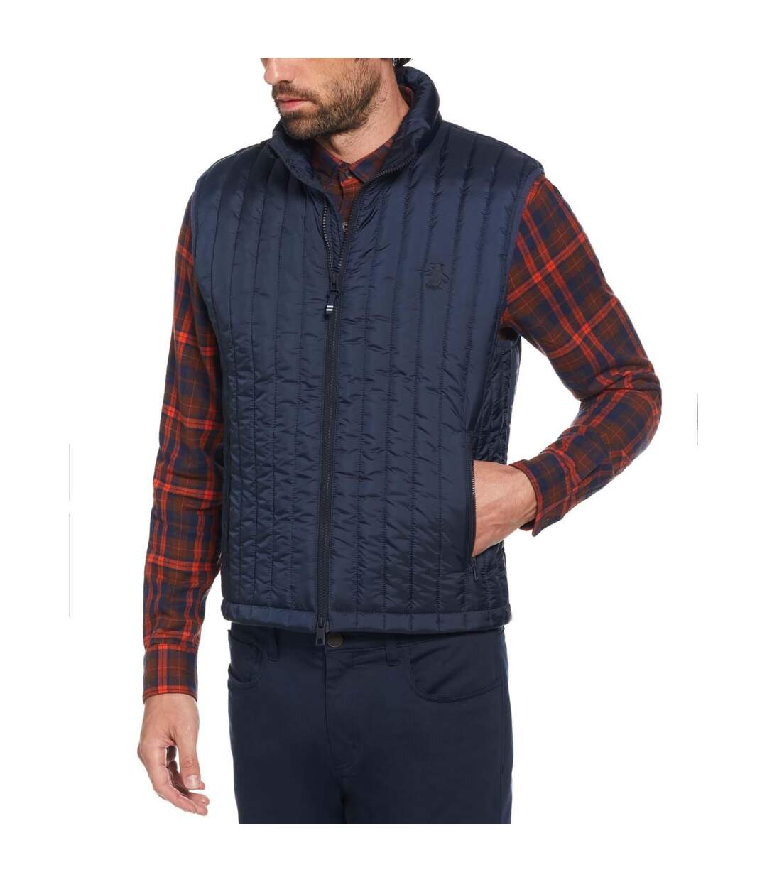 Mens Vertical Quilted Gilet Navy Original Penguin-1