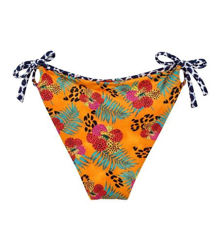 Bas de maillot de bain réversible orange/noir femme grain de sable léopard