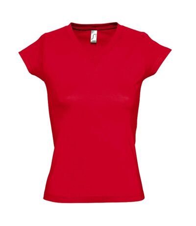 SOLs Womens/Ladies Moon V Neck Short Sleeve T-Shirt (Red)