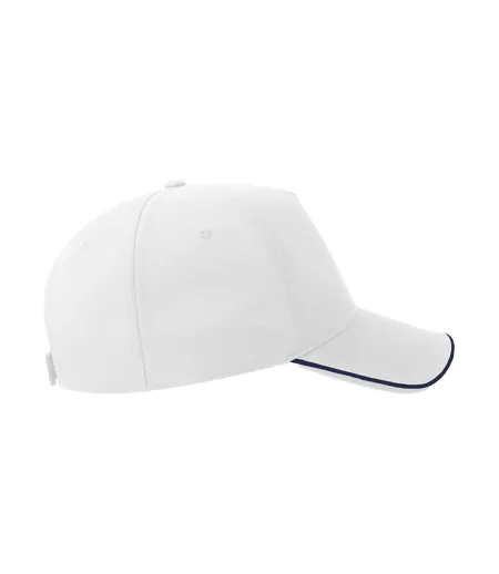 Casquette De Baseball Motif/style 5 Panneaux Recy Five Piping Adulte Blanc Bleu Marine Atlantis Headwear