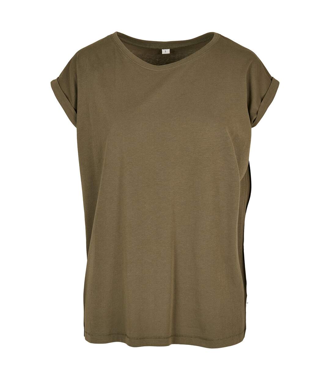 Womens/ladies organic extended shoulder t-shirt olive Build Your Brand