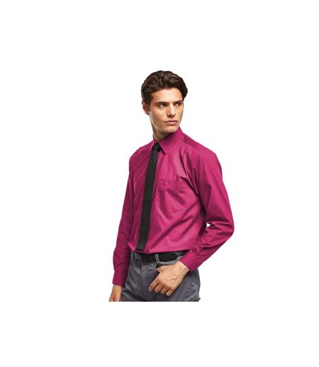 Premier Mens Long Sleeve Formal Plain Work Poplin Shirt (Hot Pink) - UTRW1081